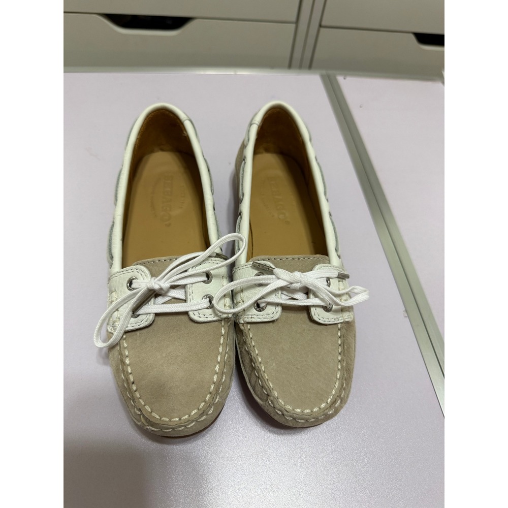 Sebago Bala Womens 7.5M Taupe Suede White Leather Boat Shoes